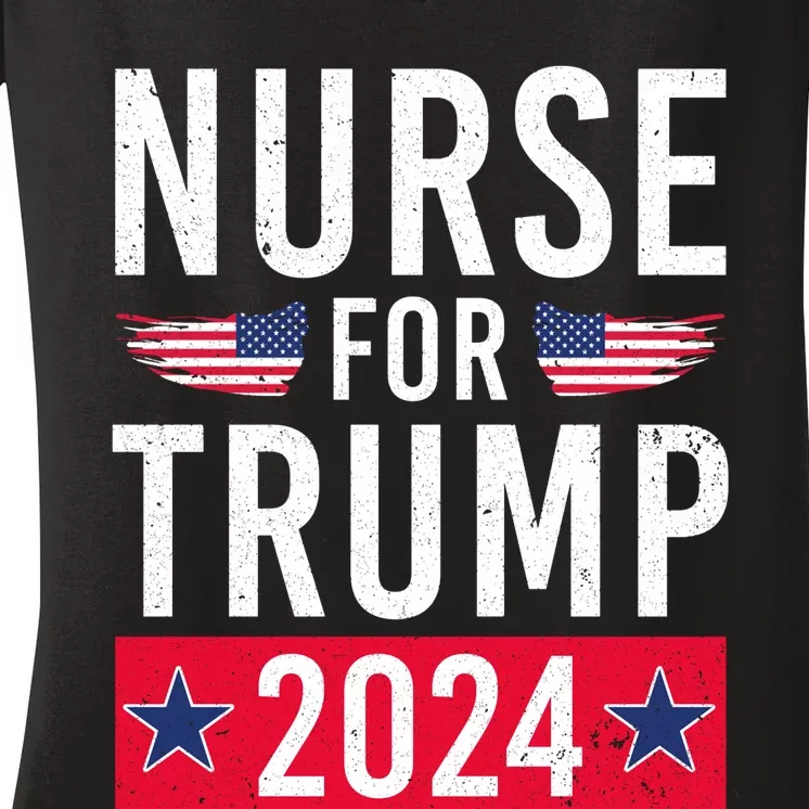 Nurses For Trump 2024 Reelection Trump Republican Usa Flag Women's V-Neck T-Shirt