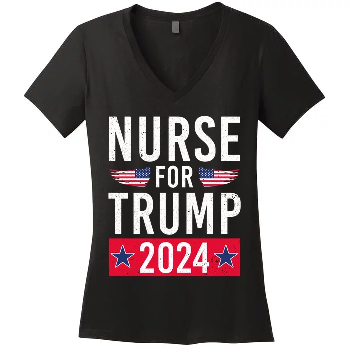 Nurses For Trump 2024 Reelection Trump Republican Usa Flag Women's V-Neck T-Shirt