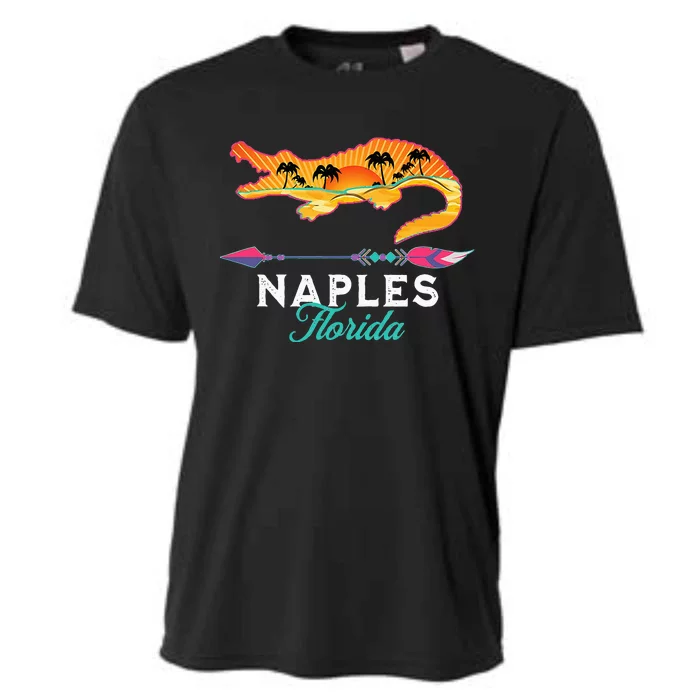 Naples Florida USA Alligator Sunset Palm Trees Souvenir Cooling Performance Crew T-Shirt