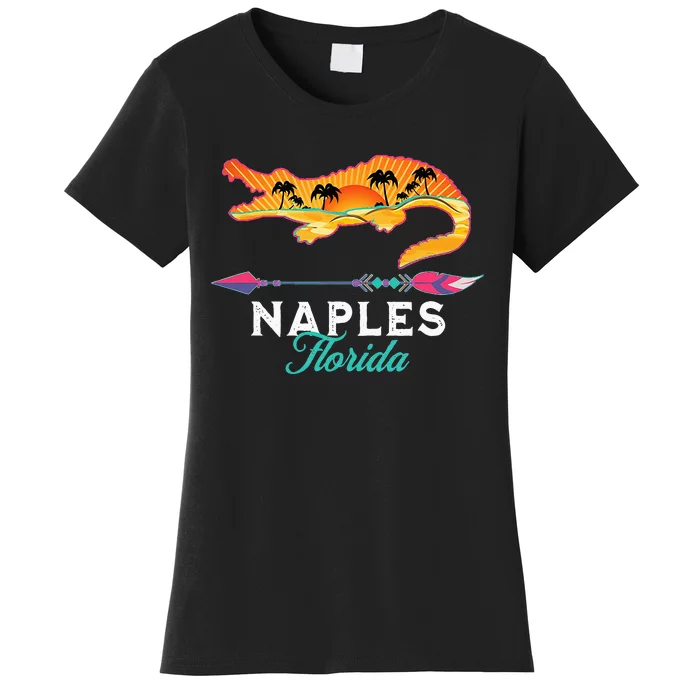 Naples Florida USA Alligator Sunset Palm Trees Souvenir Women's T-Shirt