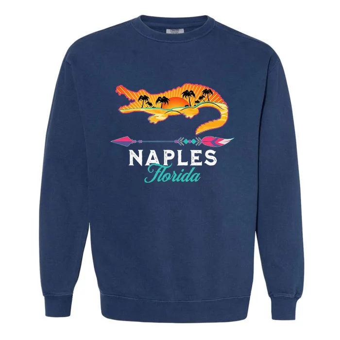 Naples Florida USA Alligator Sunset Palm Trees Souvenir Garment-Dyed Sweatshirt