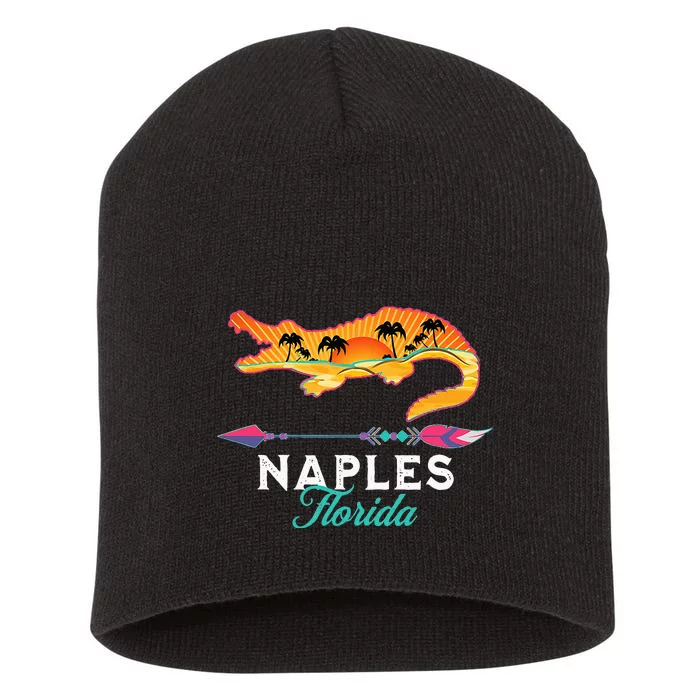 Naples Florida USA Alligator Sunset Palm Trees Souvenir Short Acrylic Beanie