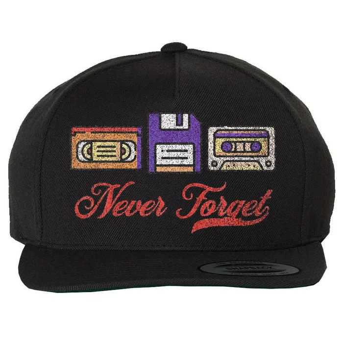 Never Forget Vintage Floppy Disk Vhs Tape 80s Cassette Retro Wool Snapback Cap