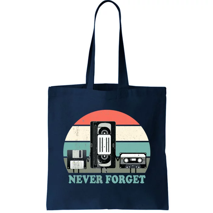 Never Forget VHS, Cassette, Floppy Disc Old School Retro Tote Bag