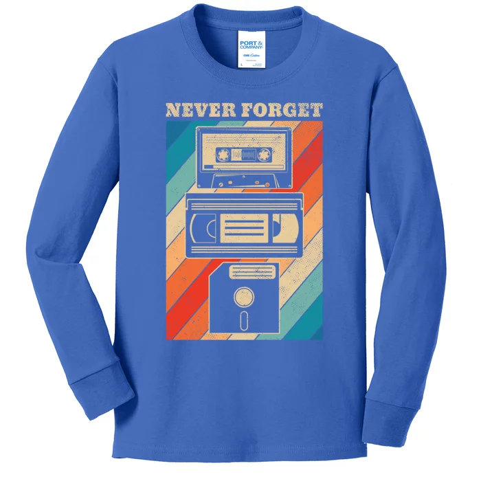 Never Forget Vintage Floppy Disk Vhs Tape 90s 80s Cassette Great Gift Kids Long Sleeve Shirt