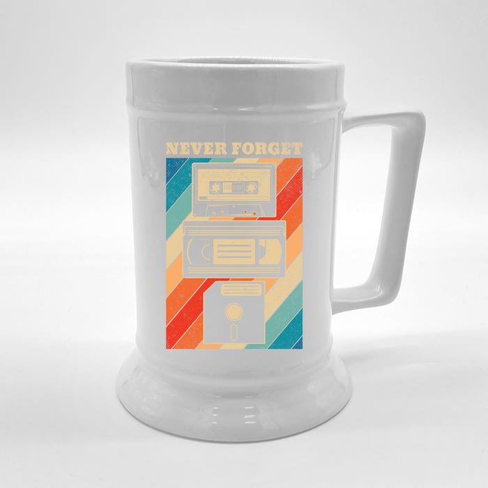 Never Forget Vintage Floppy Disk Vhs Tape 90s 80s Cassette Great Gift Front & Back Beer Stein