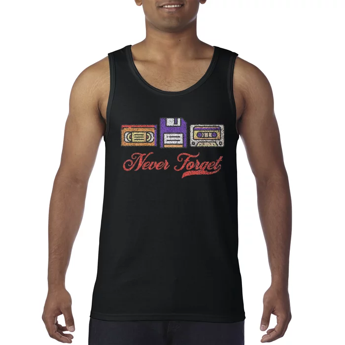 Never Forget Vintage Floppy Disk Vhs Tape 80s Cassette Retro Tank Top