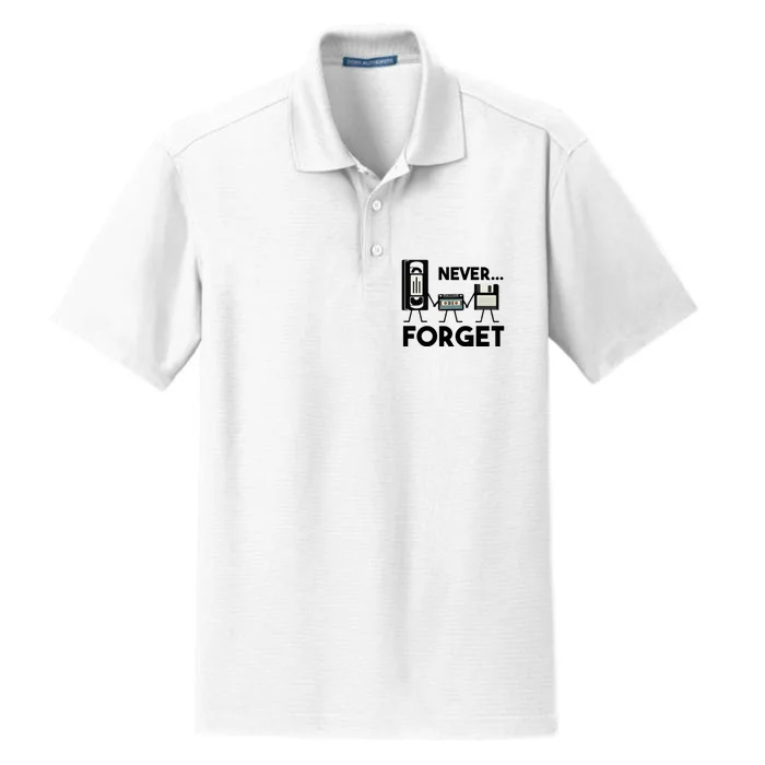 NEVER FORGET VHS TAPE, FLOPPY DISK, TAPE, FUNNY NOSTALGIA Dry Zone Grid Performance Polo