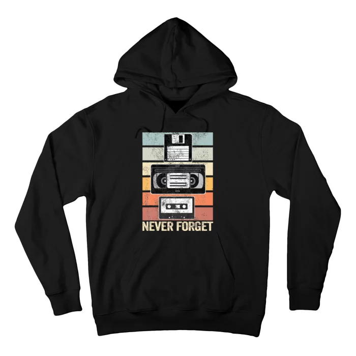 Never Forget Vintage Floppy Disk Vhs Tape 90s 80s Cassette Hoodie