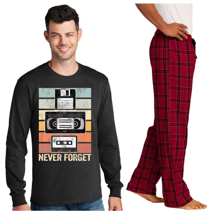 Never Forget Vintage Floppy Disk Vhs Tape 90s 80s Cassette Long Sleeve Pajama Set