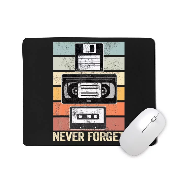 Never Forget Vintage Floppy Disk Vhs Tape 90s 80s Cassette Mousepad