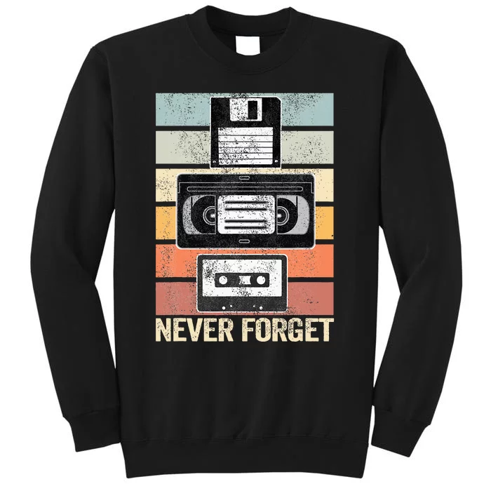 Never Forget Vintage Floppy Disk Vhs Tape 90s 80s Cassette Tall Sweatshirt