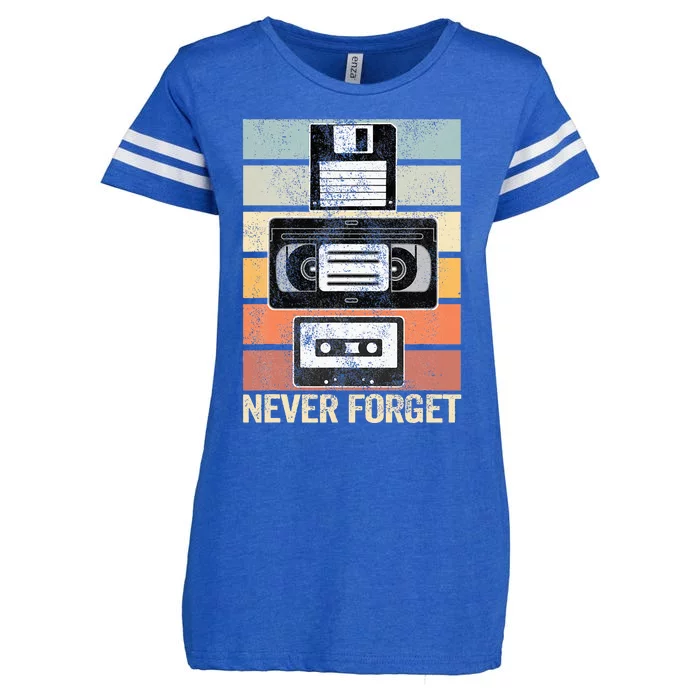 Never Forget Vintage Floppy Disk Vhs Tape 90s 80s Cassette Enza Ladies Jersey Football T-Shirt