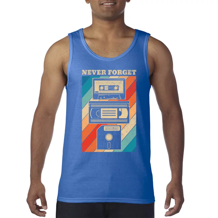 Never Forget Vintage Floppy Disk Vhs Tape 90s 80s Cassette Gift Tank Top