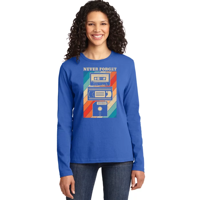 Never Forget Vintage Floppy Disk Vhs Tape 90s 80s Cassette Gift Ladies Long Sleeve Shirt