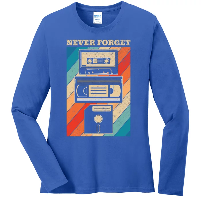 Never Forget Vintage Floppy Disk Vhs Tape 90s 80s Cassette Gift Ladies Long Sleeve Shirt