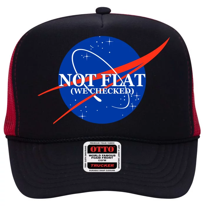 Not Flat We Checked Nasa Anti Flat Earth High Crown Mesh Trucker Hat