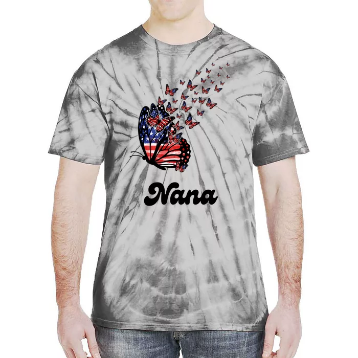 Nana Grandma 4th Of July Usa Patriot Butterfly America Gift Tie-Dye T-Shirt