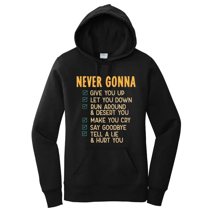 Never Gonna 80S Music Retro Lyrics Women's Pullover Hoodie