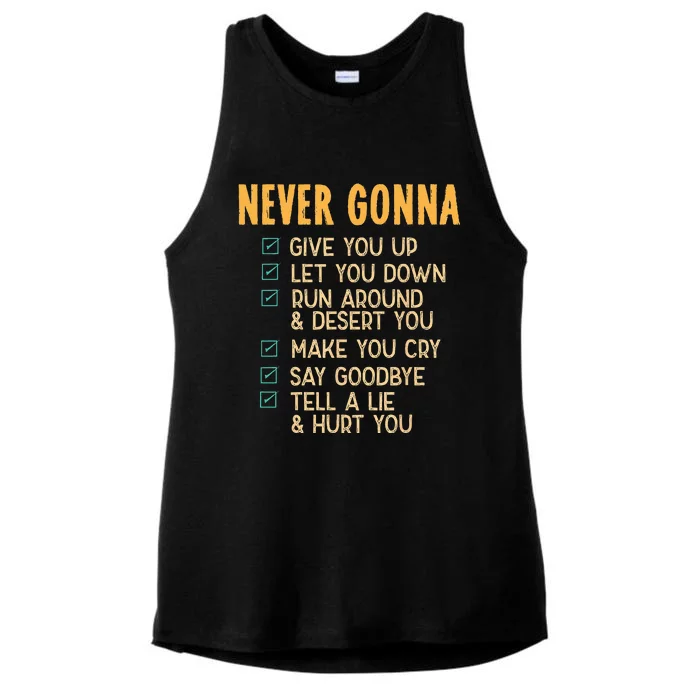 Never Gonna 80s Music Retro Lyrics Ladies Tri-Blend Wicking Tank