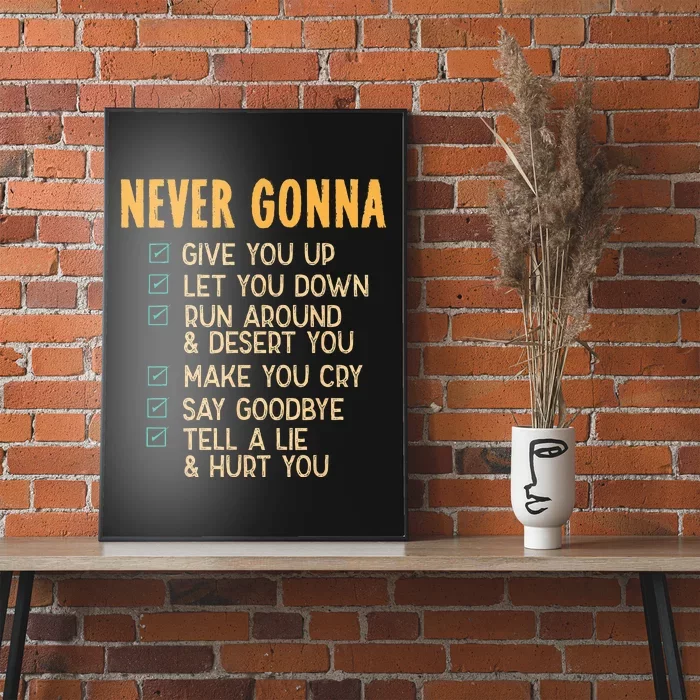 Never Gonna 80s Music Retro Lyrics Poster