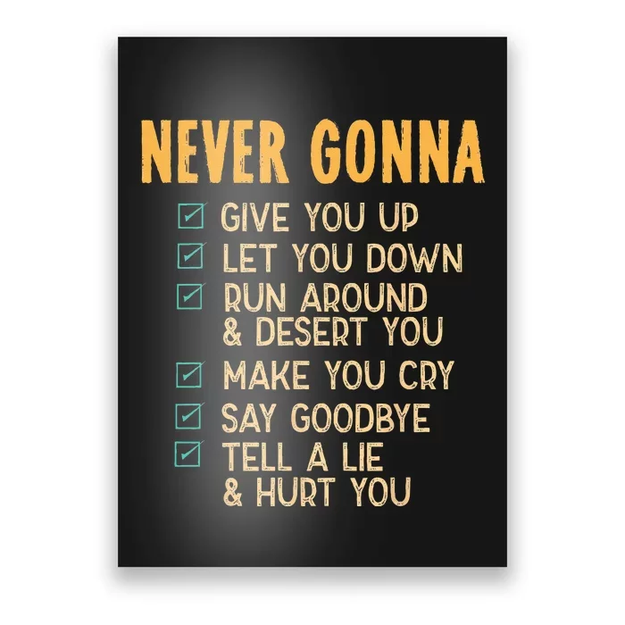 Never Gonna 80s Music Retro Lyrics Poster