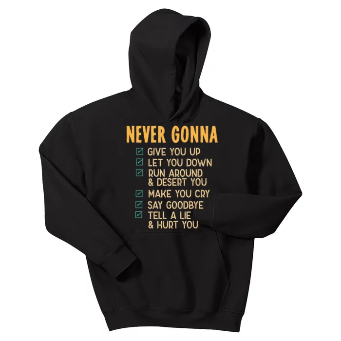 Never Gonna 80s Music Retro Lyrics Kids Hoodie