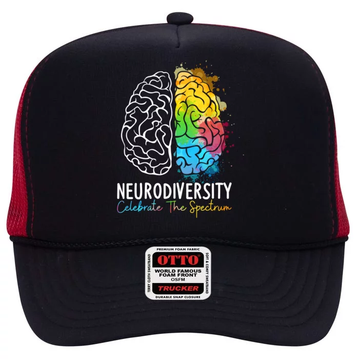 Neurodiversity Gift Autism Spectrum Asd Adhd Rainbow Brain Gift High Crown Mesh Trucker Hat