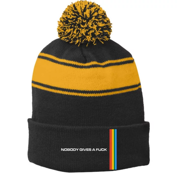 Nobody Gives A Fuck Stripe Pom Pom Beanie