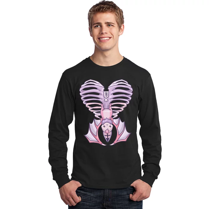 Nu Goth Aesthetic Cute Pastel Goth Bat Ribcage Long Sleeve Shirt