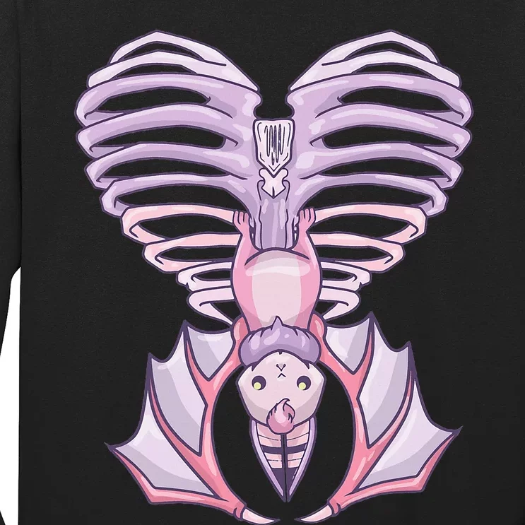 Nu Goth Aesthetic Cute Pastel Goth Bat Ribcage Long Sleeve Shirt