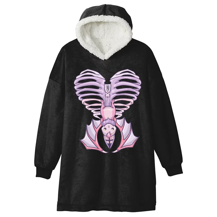 Nu Goth Aesthetic Cute Pastel Goth Bat Ribcage Hooded Wearable Blanket