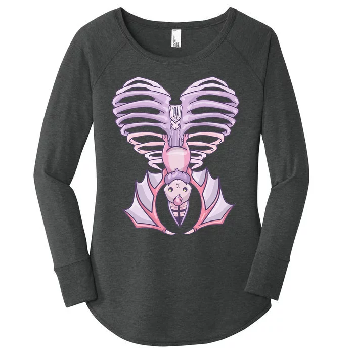 Nu Goth Aesthetic Cute Pastel Goth Bat Ribcage Women's Perfect Tri Tunic Long Sleeve Shirt