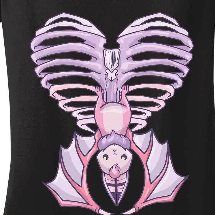 Nu Goth Aesthetic Cute Pastel Goth Bat Ribcage Women's V-Neck T-Shirt