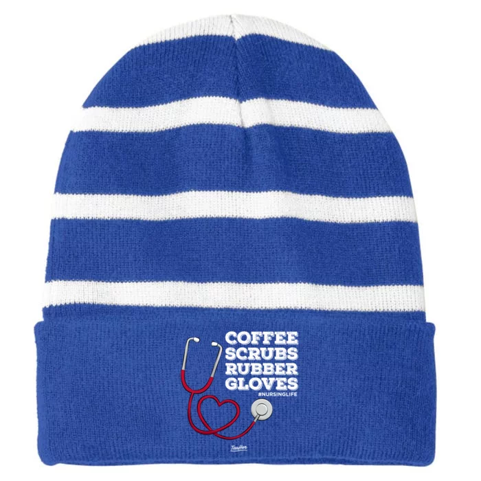 Nurse Gift Coffee Scrubs Rubber Gloves Gift Striped Beanie with Solid Band