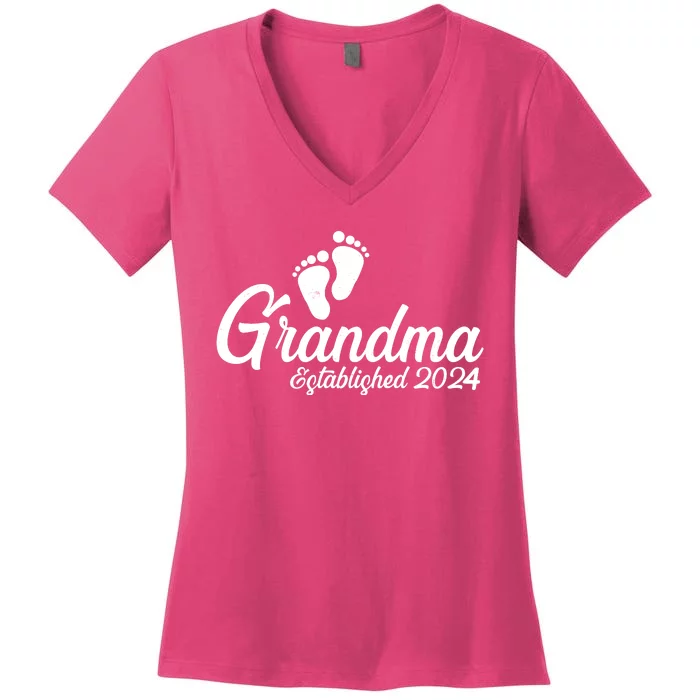 New Grandma Established 2024 Family Women's V-Neck T-Shirt