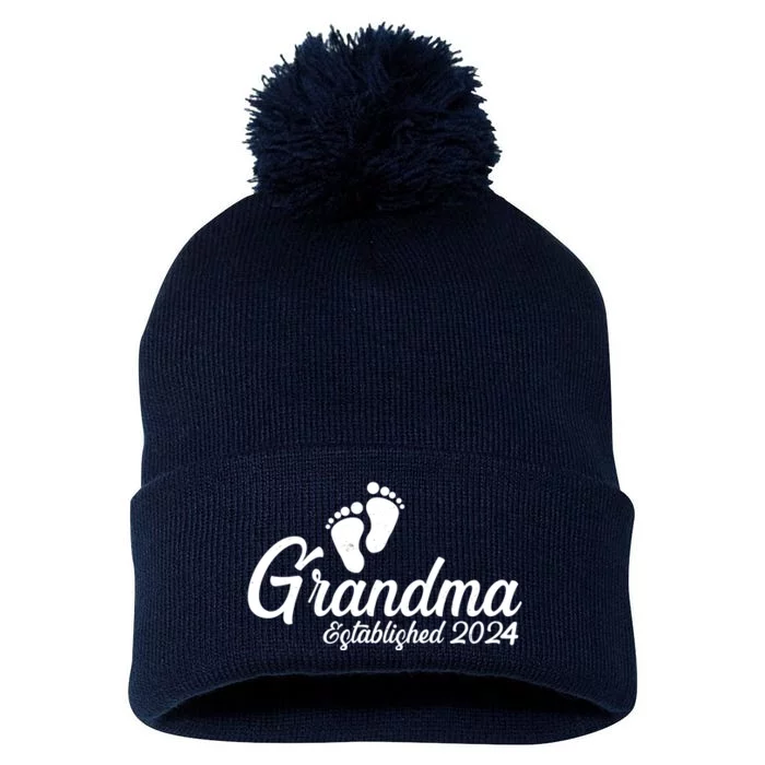 New Grandma Established 2024 Family Pom Pom 12in Knit Beanie