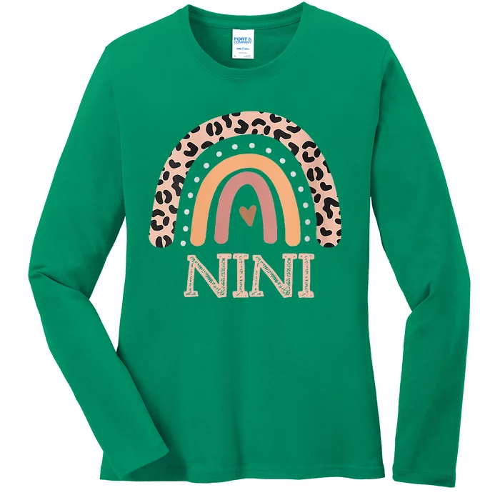 Nini Gifts For Mother Grandmother Family Rainbow Leopard Ladies Long Sleeve Shirt