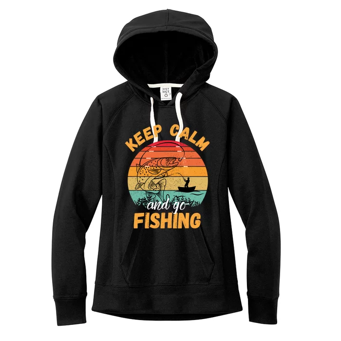 National Go Fishing Day Fisher Sunset Vintage Fishing Funny Gift Women's Fleece Hoodie