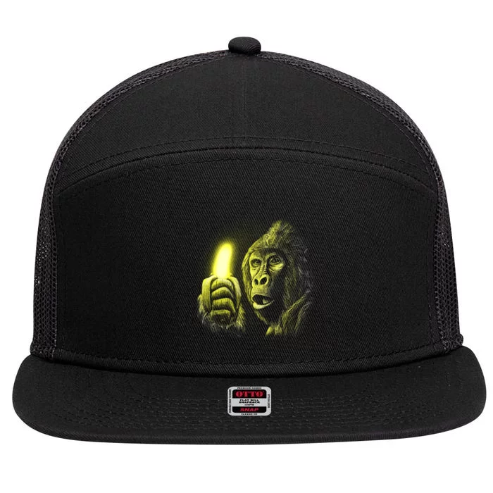 Neon Gorilla Holding Banana 7 Panel Mesh Trucker Snapback Hat