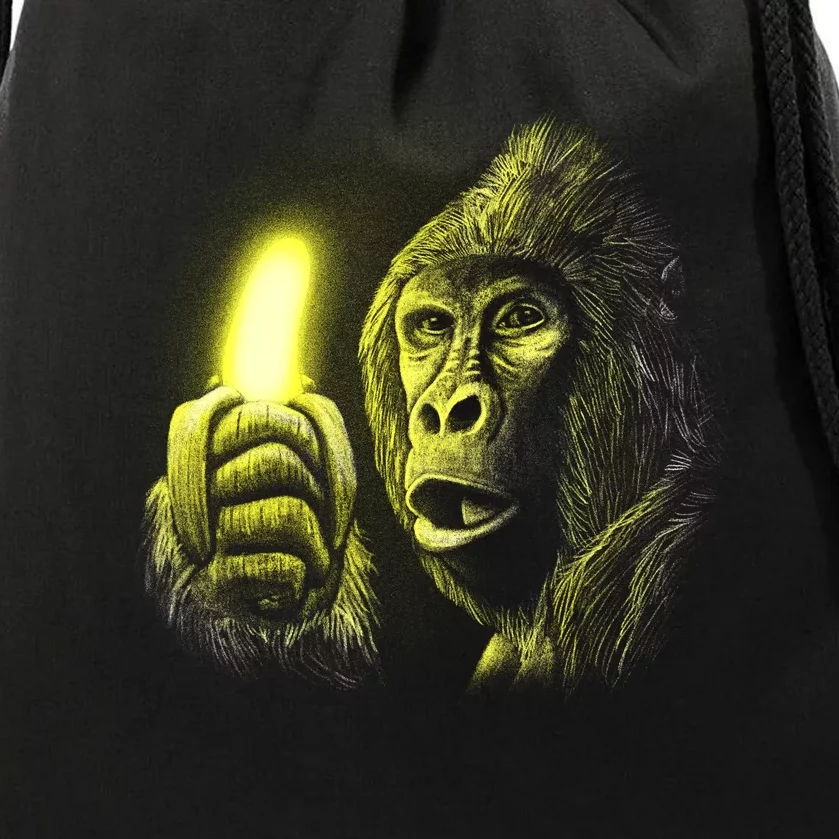 Neon Gorilla Holding Banana Drawstring Bag