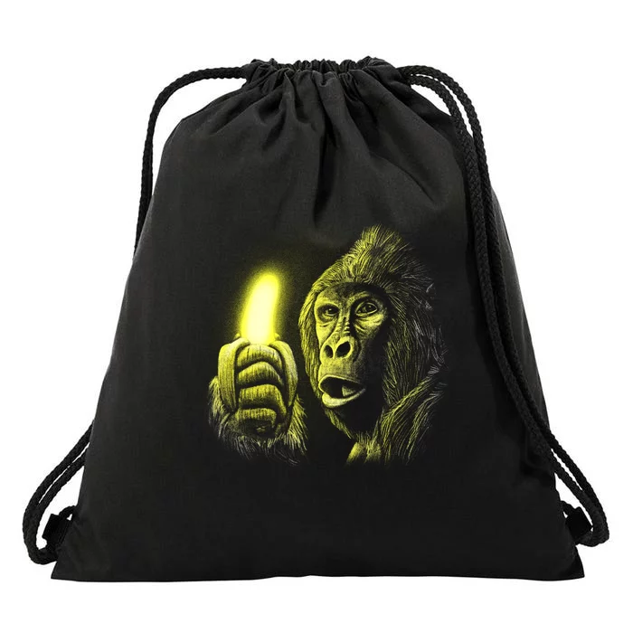 Neon Gorilla Holding Banana Drawstring Bag