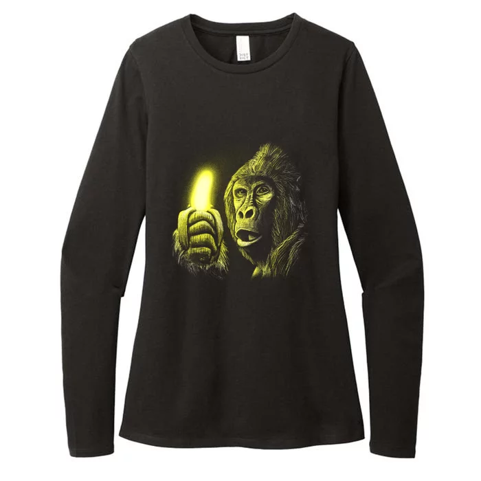 Neon Gorilla Holding Banana Womens CVC Long Sleeve Shirt