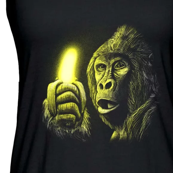 Neon Gorilla Holding Banana Ladies Essential Flowy Tank