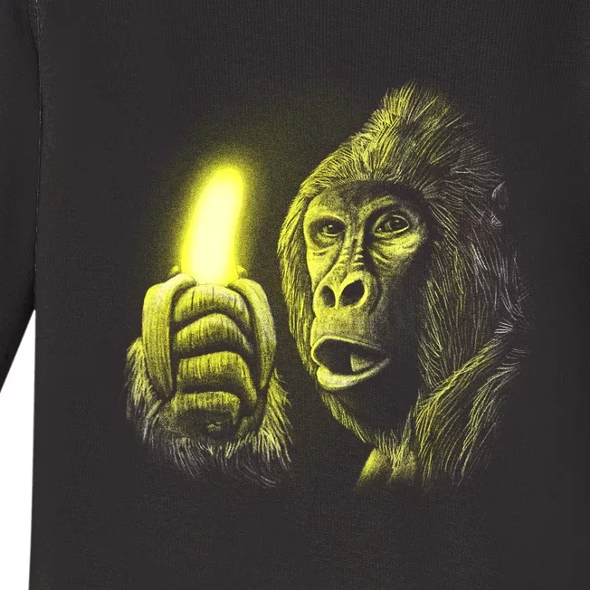 Neon Gorilla Holding Banana Baby Long Sleeve Bodysuit