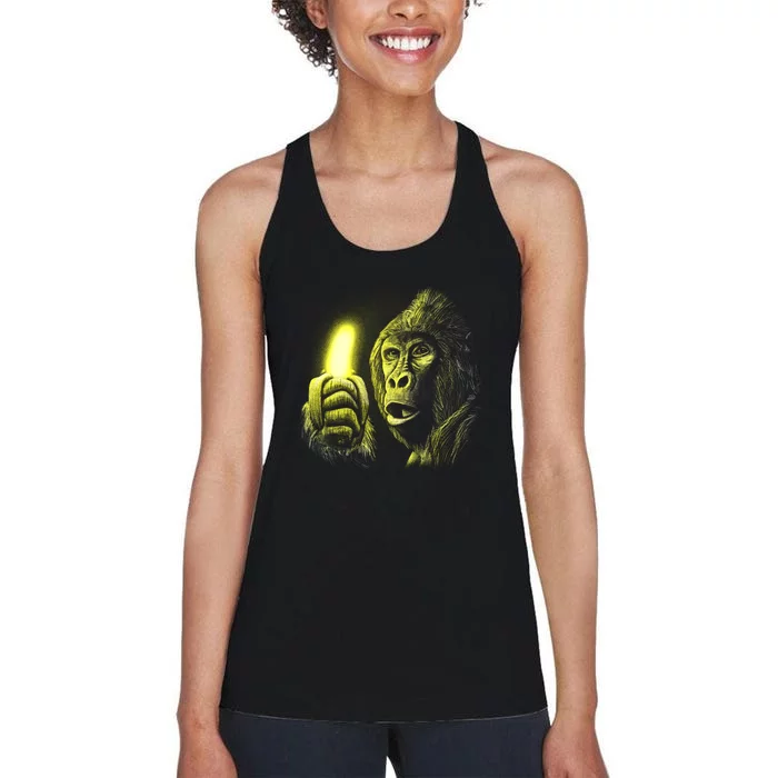 Neon Gorilla Holding Banana Women's Racerback Tank