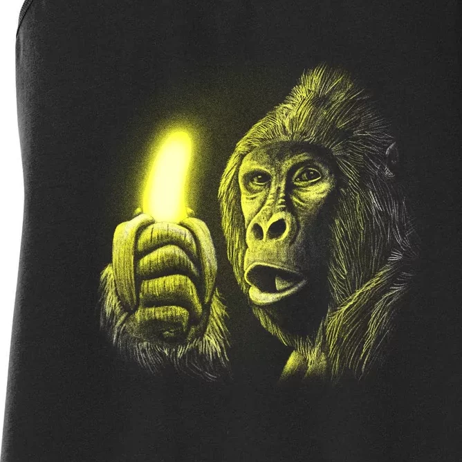 Neon Gorilla Holding Banana Women's Racerback Tank