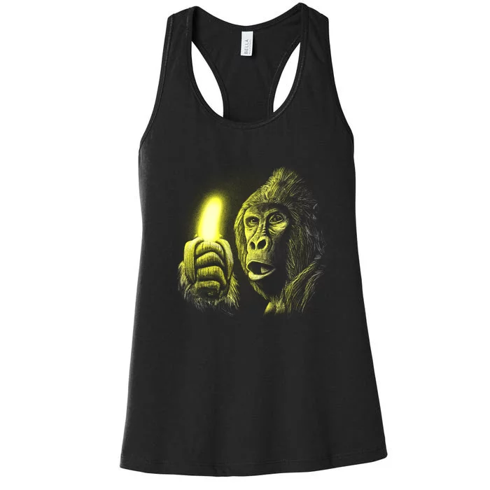 Neon Gorilla Holding Banana Women's Racerback Tank