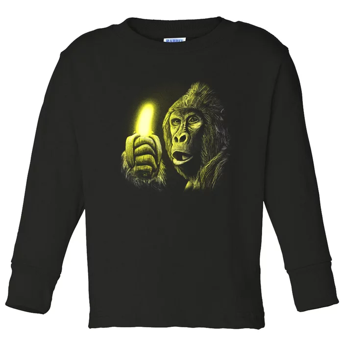 Neon Gorilla Holding Banana Toddler Long Sleeve Shirt