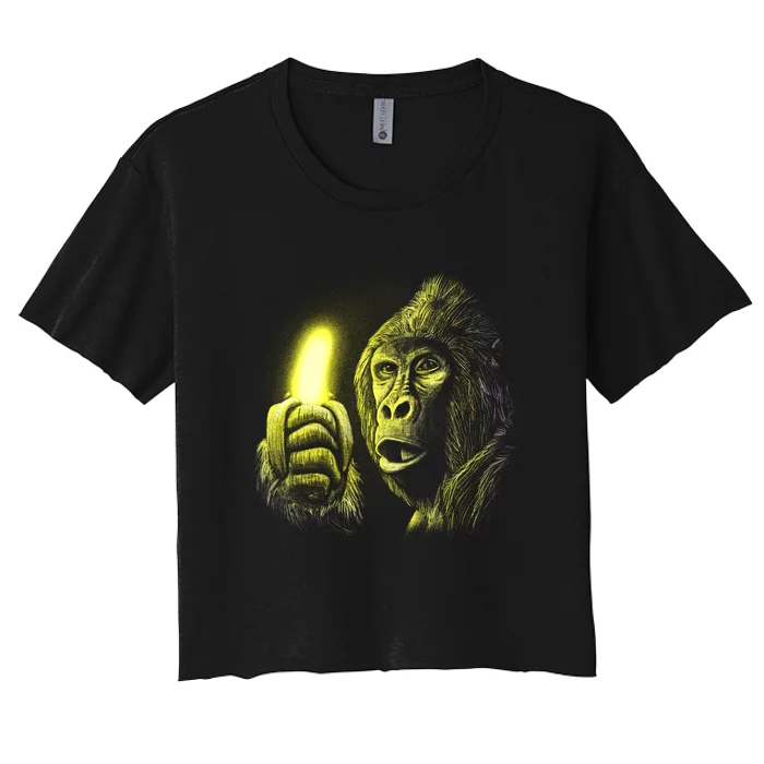 Neon Gorilla Holding Banana Women's Crop Top Tee